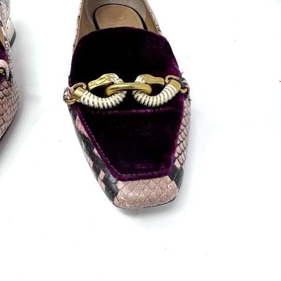 TORY BURCH Jessa Purple Velvet Pink Snake Reptile Heeled Loafer Size 7C - Picture 2 of 13